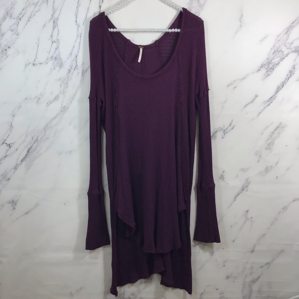 Free People Purple Waffle Knit Thermal Top
